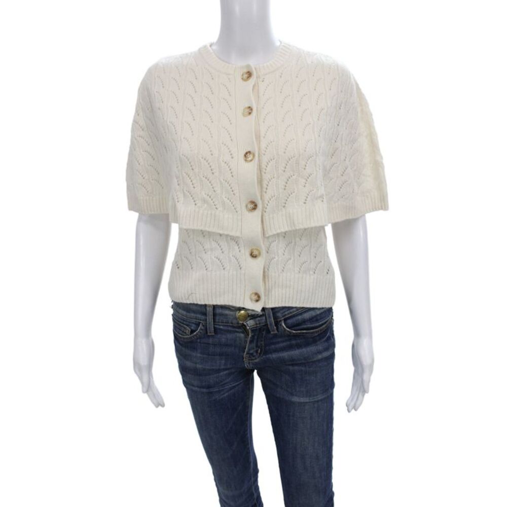 DH New York Womens Cape Sweater Ivory Merino Crew Neck Short Sleeve Size S